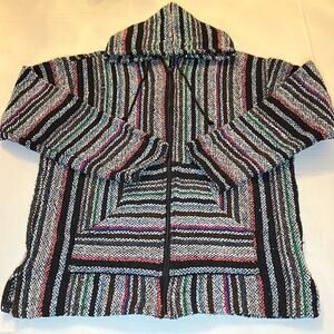 Franks Textile Mexican Blanket Jacket Unisex M Baja Hoodie Pocket Full Zip Rug